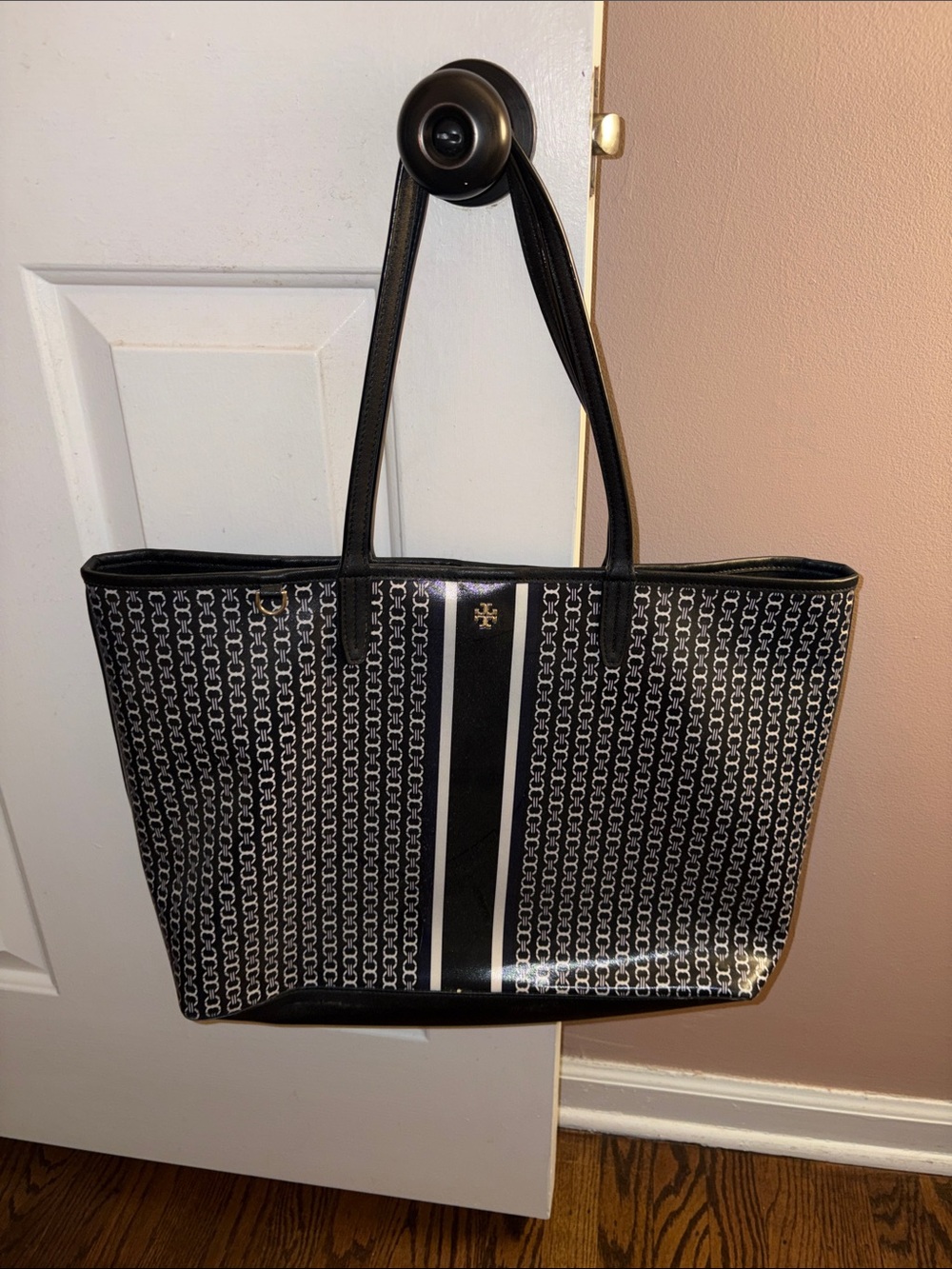 Tory Burch Black Gemini Link Large Leather Tote Bag